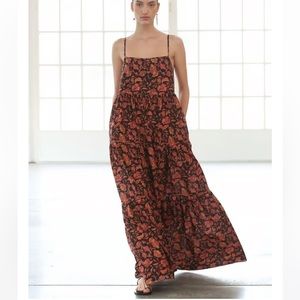 MATTEAU The Tiered Low Back Floral-print Cotton Maxi Dress- Size XS